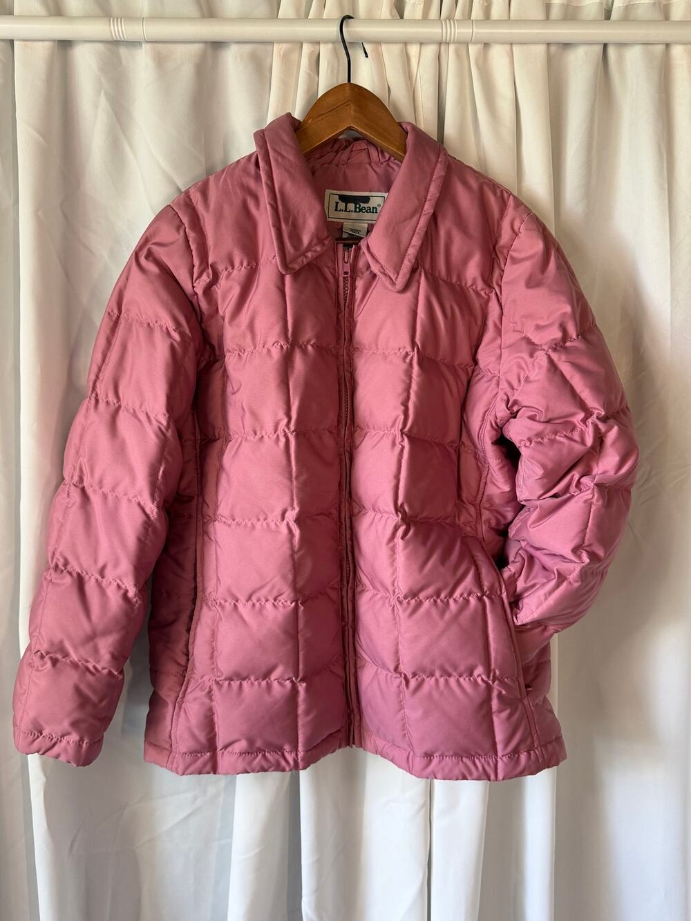 LL Bean Vintage Womens PM Goose Down Puffer Jacket Pink Quilted Coat Dusty Rose